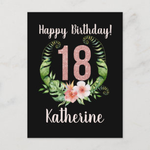 18th Birthday Pink Glitter Floral Name Card
