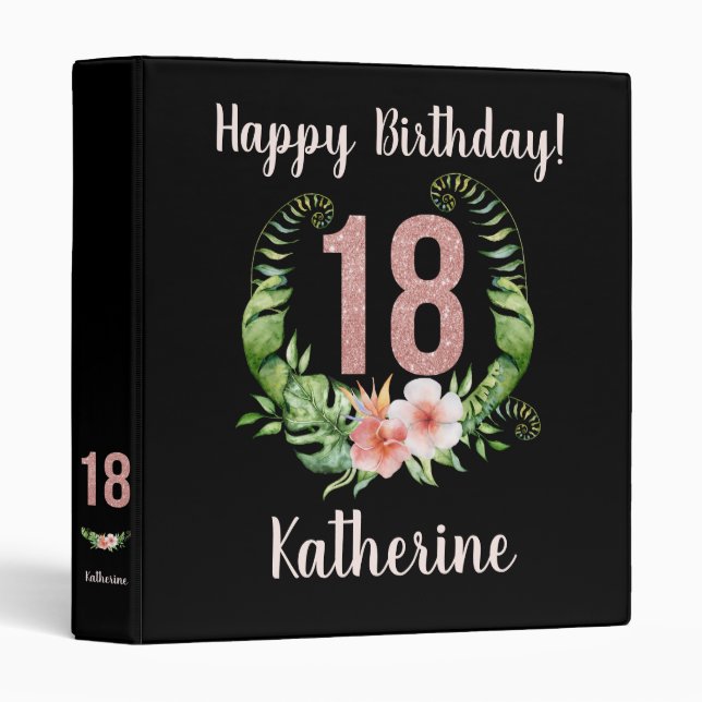 18th Birthday Pink Glitter Name Photo Binder (Front/Spine)