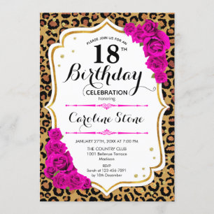 18th Birthday - Pink Gold Leopard Print Invitation