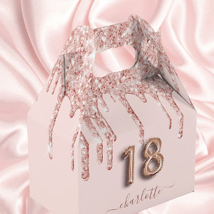 18th birthday pink rose gold glitter thank you favor box