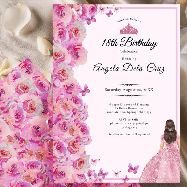 18th birthday Pink Roses and Dress Debut Invitation (Creator Uploaded)