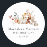 18th Birthday Pumpkin Fall Flower Envelope Seal<br><div class="desc">Modern and elegant white pumpkin and fall flowers floral design. The soft watercolor palette is a sophisticated blend of soft pink and dark rich golden yellow and brown. The fall leaves surround the white pumpkin for a special autumn display. Perfect for your fall birthday party.</div>