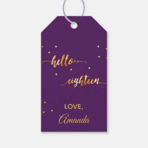 18th birthday purple black hello 18 script name gift tags