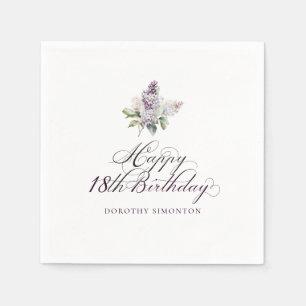 18th Birthday Purple Lilac Spring Flower Cocktail Napkin