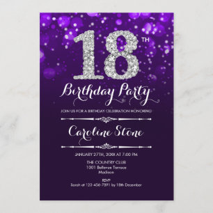 18th Birthday - Purple Silver Invitation