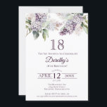 18th Birthday Purple Spring Lilac Flower Invitation<br><div class="desc">Soft watercolor purple lilacs create a pretty springtime 18th birthday invitation. The typography adds a vintage, retro vibe. All of the text is editable so you can set just the right tone. You can easily change fonts and colour as well. This 18th birthday invitation is available in both traditional cardstock...</div>