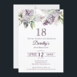 18th Birthday Purple Spring Lilac Flower Invitation<br><div class="desc">Soft watercolor purple lilacs create a pretty springtime 18th birthday invitation. The typography adds a vintage, retro vibe. All of the text is editable so you can set just the right tone. You can easily change fonts and colour as well. This 18th birthday invitation is available in both traditional cardstock...</div>