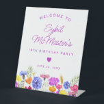 18th Birthday Purple Wildflowers Welcome Sign<br><div class="desc">Elegant spring watercolor wildflowers create a beautiful and feminine floral border that is accented with small heart. A trendy font combination gives it a modern aesthetic. All of the text is editable.</div>