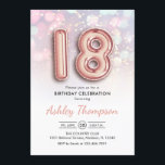 18th Birthday - Rose Gold Balloons Pink Lights Invitation<br><div class="desc">18th birthday party invitation. Elegant design in faux glitter rose gold with pastel pink and purple lights. Invite card features gold number 18 balloons and script font. Perfect for a stylish bday celebration. Message me if you need custom age.</div>