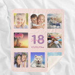 18th birthday rose gold blush photo collage sherpa blanket<br><div class="desc">A gift for a girl's 18th birthday, celebrating her life with a collage of 8 of your photos of her friends, family, interest or pets. Personalize and add her name, age 18 and a date. Date of birth or the date of the birthday party. Pink and purple coloured letters. Girly...</div>