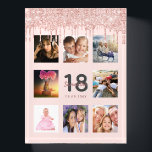 18th birthday rose gold blush photo name paperweight<br><div class="desc">A glamourous and unique 18th birthday gift or keepsake, celebrating her life with a collage of 8 of your photos. Personalize and add a name, age 18 and a date. Grey and dark rose gold coloured letters. Elegant and trendy blush pink background colour. Decorated with rose gold coloured faux glitter...</div>