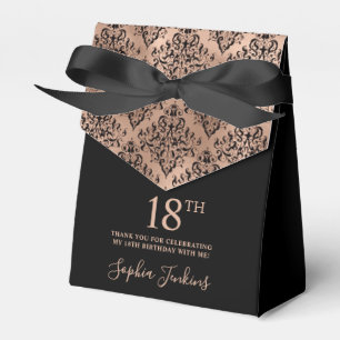 18th Birthday Rose Gold Damask Thank You Favor Box