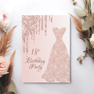 18th birthday rose gold dress glitter drip invitation