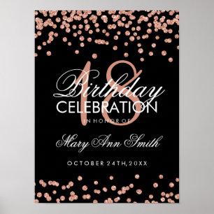 18th Birthday Rose Gold Faux Glitter Confetti Poster