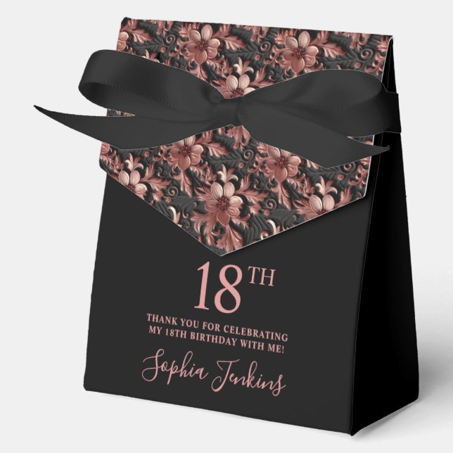 18th Birthday Rose Gold Floral Thank You  Favor Box (Front)