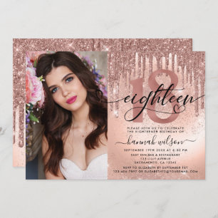 18th Birthday Rose Gold Foil & Glitter Photo Invitation
