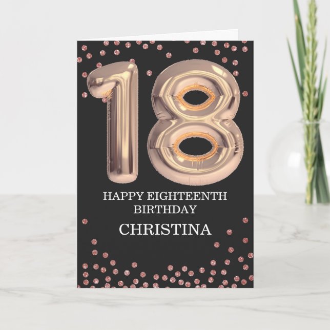 18th Birthday Rose Gold Girl Elegant Personalized Card (Front)