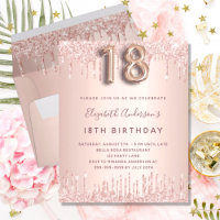 18th Birthday rose gold glitter budget invitation