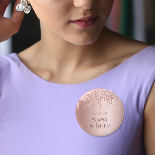 18th birthday rose gold glitter drips name 1 inch round button