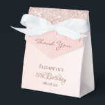 18th Birthday rose gold glitter glam thank you Favor Box<br><div class="desc">Elegant,  classic,  glamourous and girly for a 18th birthday party favours.  Rose gold ombre,  gradient background. With the text: 18th Birthday and Thank You written with a modern dark rose coloured hand lettered style script.  Template for a name and a date.</div>