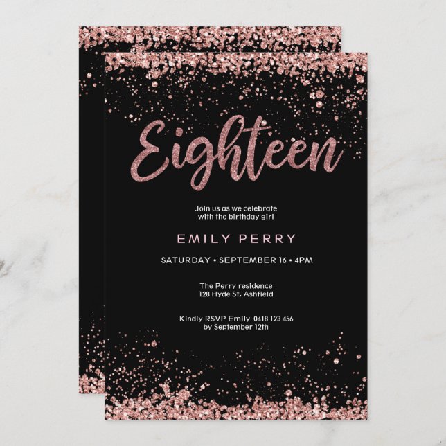 18th birthday rose gold glitter Invitation (Front/Back)