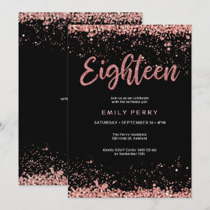 18th birthday rose gold glitter Invitation