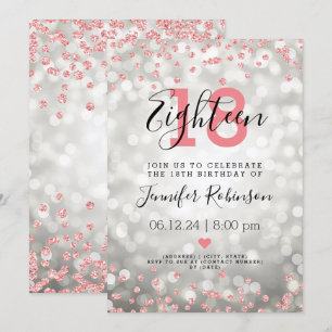 18th Birthday Rose Gold Glitter Lights Silver Invitation