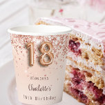 18th birthday rose gold glitter monogram name paper cups<br><div class="desc">For a glamourous and girly 18th birthday party.  A rose gold gradient background. On the front and the back: Personalize and add a name and a date.   Decorated with faux glitter dust. Nr 18 is written with a balloon style font.</div>