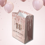 18th birthday rose gold glitter pink balloon style medium gift bag<br><div class="desc">Elegant, classic, glamorous and girly for a 18th birthday party. Rose gold and blush pink, gradient background. Decorated with rose gold, pink faux glitter drips, paint dripping look. Personalize and add a name. With the text: Happy Birthday. The name is written with a modern dark rose colored hand lettered style...</div>