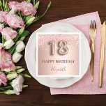 18th birthday rose gold glitter pink balloon style napkin<br><div class="desc">Elegant, classic, glamorous and girly for a 18th birthday party. Rose gold and blush pink, gradient background. Decorated with rose gold, pink faux glitter drips, paint dripping look. Personalize and add a name. With the text: Happy Birthday. The text is written with a modern dark rose colored hand lettered style...</div>