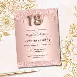 18th birthday rose gold glitter pink invitation postcard<br><div class="desc">A modern, stylish and glamourous invitation for a girl's 18th birthday party. A faux rose gold metallic looking background with an elegant faux rose gold glitter drip, paint drip look. The name is written with a modern dark rose gold coloured hand lettered style script. Personalize and add your party details....</div>