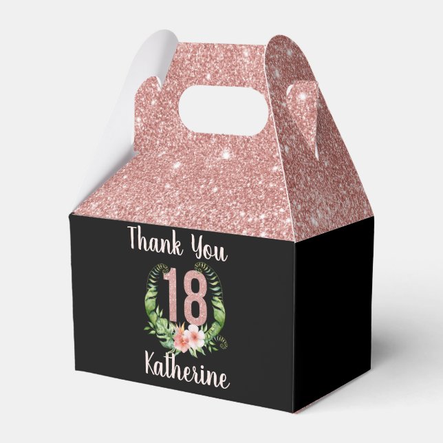 18th birthday rose gold glitter thank you favor box (Front Side)