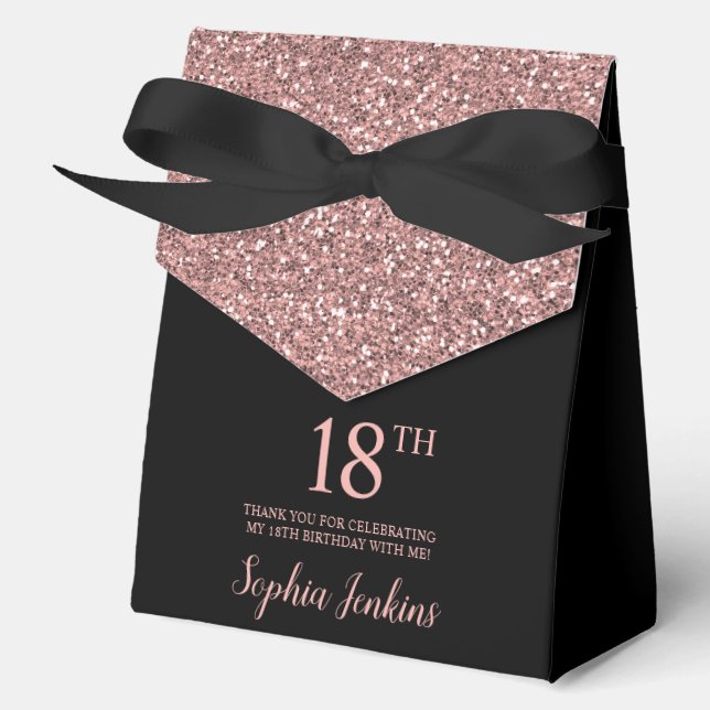 18th Birthday Rose Gold Glitter Thank You Favor Box (Front)