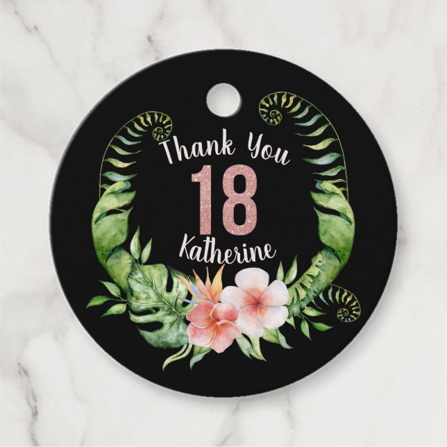 18th birthday rose gold glitter thank you favour tags (Front)