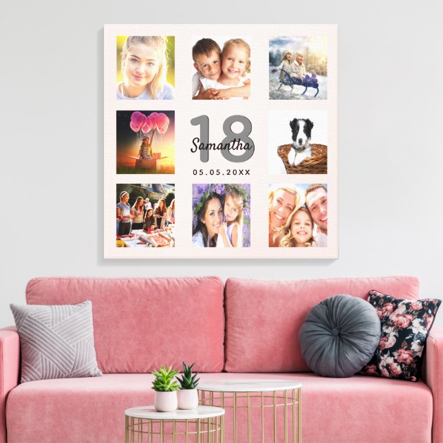 18th birthday rose gold name photo collage canvas print (Insitu(LivingRoom))