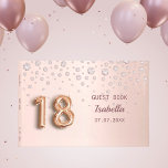 18th birthday rose gold pink diamonds guest book<br><div class="desc">A guestbook for a girly and glamourous 18th birthday party.  A faux rose gold background with pink faux diamonds. Personalize and add a name and date. The name is written in dark rose gold with a modern hand lettered style script.  Number 18 is written with a balloon style font.</div>