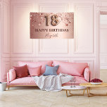 18th birthday rose gold pink stars balloon script banner<br><div class="desc">Elegant, classic, glamourous and girly for a 18th birthday party. Rose gold and blush pink, gradient background. Decorated with rose gold and pink stars. Personalize and add a name. With the text: Happy Birthday. The name is written with a modern dark rose coloured hand lettered style script. Number 18 is...</div>