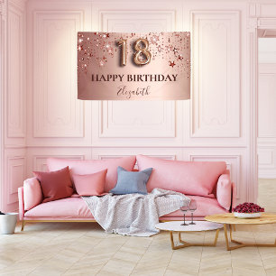 18th birthday rose gold pink stars balloon script banner