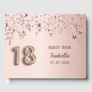 18th birthday rose gold stars pink balloon font guest book