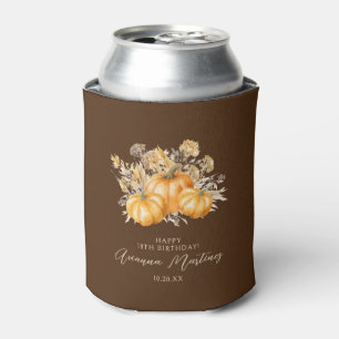 18th Birthday Rustic Boho Pumpkin Fall Foliage Can Cooler