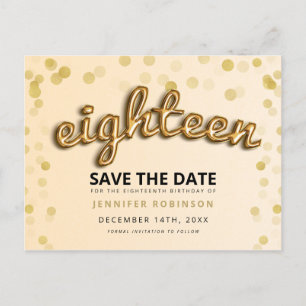 18th Birthday Save The Date Gold Balloons Glitter Announcement Postcard