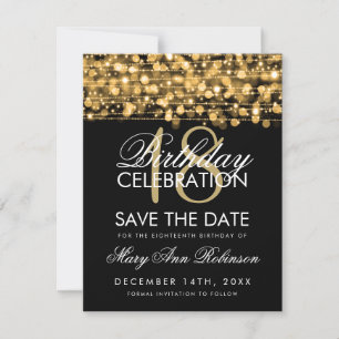 18th Birthday Save The Date Party Sparkles Gold