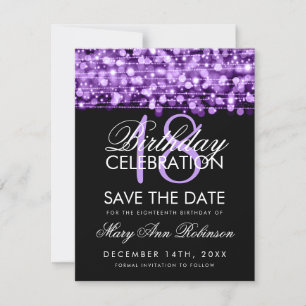 18th Birthday Save The Date Party Sparkles Purple