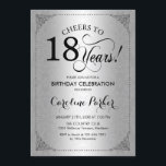 18th Birthday - Silver Damask Invitation<br><div class="desc">18th Birthday Invitation.
Elegant vintage black and faux silver design with damask pattern. Features script font. Cheers to 18 years! Can be personalized into any age! Message me if you need further customization.</div>