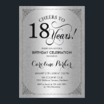 18th Birthday - Silver Damask Invitation<br><div class="desc">18th Birthday Invitation.
Elegant vintage black and faux silver design with damask pattern. Features script font. Cheers to 18 years! Can be personalized into any age! Message me if you need further customization.</div>