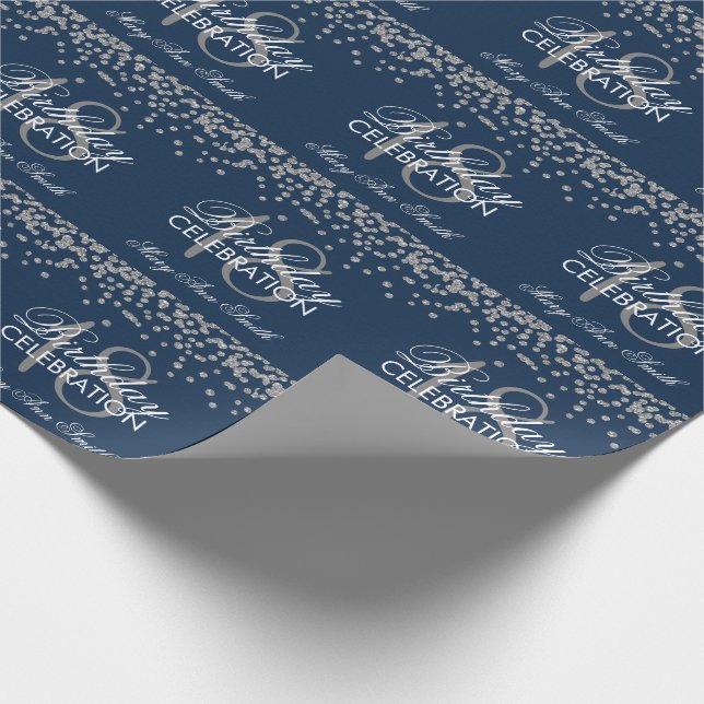 18th Birthday Silver Faux Glitter Confetti Navy Wrapping Paper (Corner)