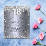 18th birthday silver glitter glamourous invitation postcard<br><div class="desc">A modern, stylish and glamourous invitation for a girl's 18th birthday party. A faux silver looking background, decorated with glitter dust. Personalize and add your name nad party details. Number 18 is written with a balloon style font, script. Back: silver metallic, postcard design. Tip: If you don't want it to...</div>