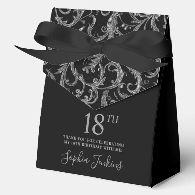 18th Birthday Silver Swirls Thank You  Favor Box (Front)