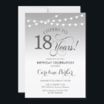 18th Birthday - Silver White Invitation<br><div class="desc">18th Birthday Invitation.
Elegant silver and white design with fairy string lights and script font. Cheers to 18 years! Can be personalized into any age! Message me if you need further customization.</div>