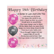 18th Birthday - Sister in Law Poem